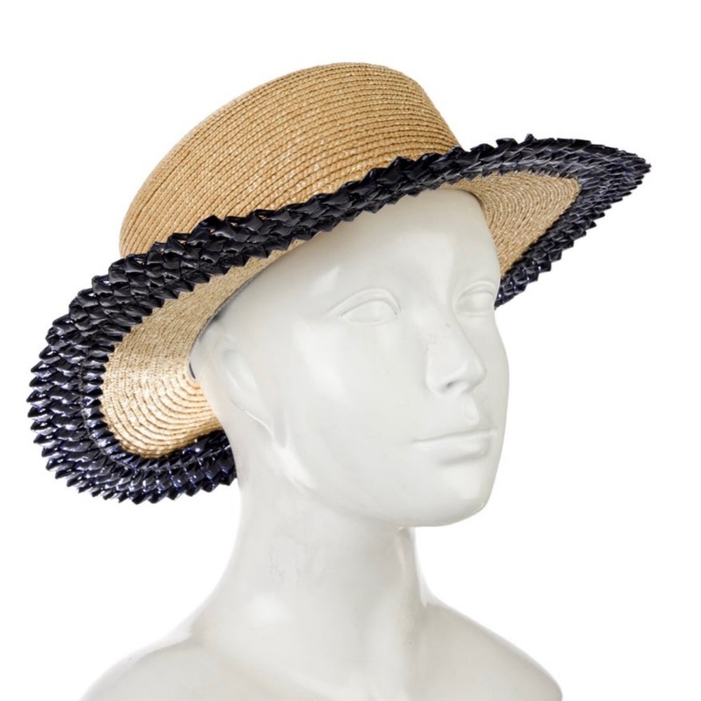 Gigi Burris Straw Sunhat with Navy Leather Trim